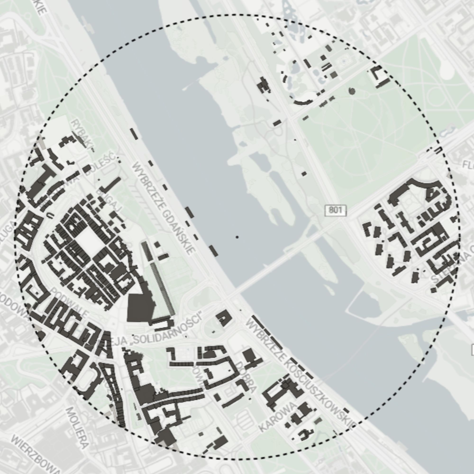 Site context diagram focused on surrounding building footprints